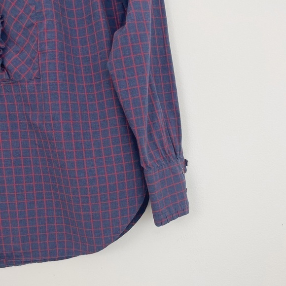 J. Crew 100% Cotton Plaid Ruffle Popover Button Up Shirt Casual Top Size 00 - Picture 5 of 16